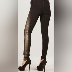 ​Mother Looker Black Metallic Gold Stripe Jeans 24 Glam Holiday NYE Party